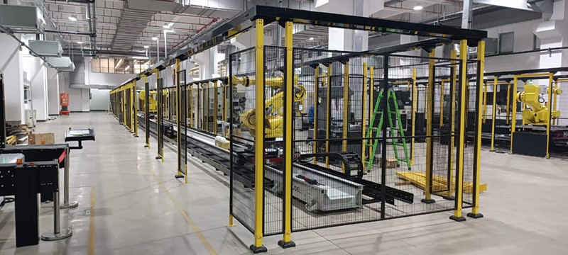 Robot security fence in the factory Robot security fence in the factory